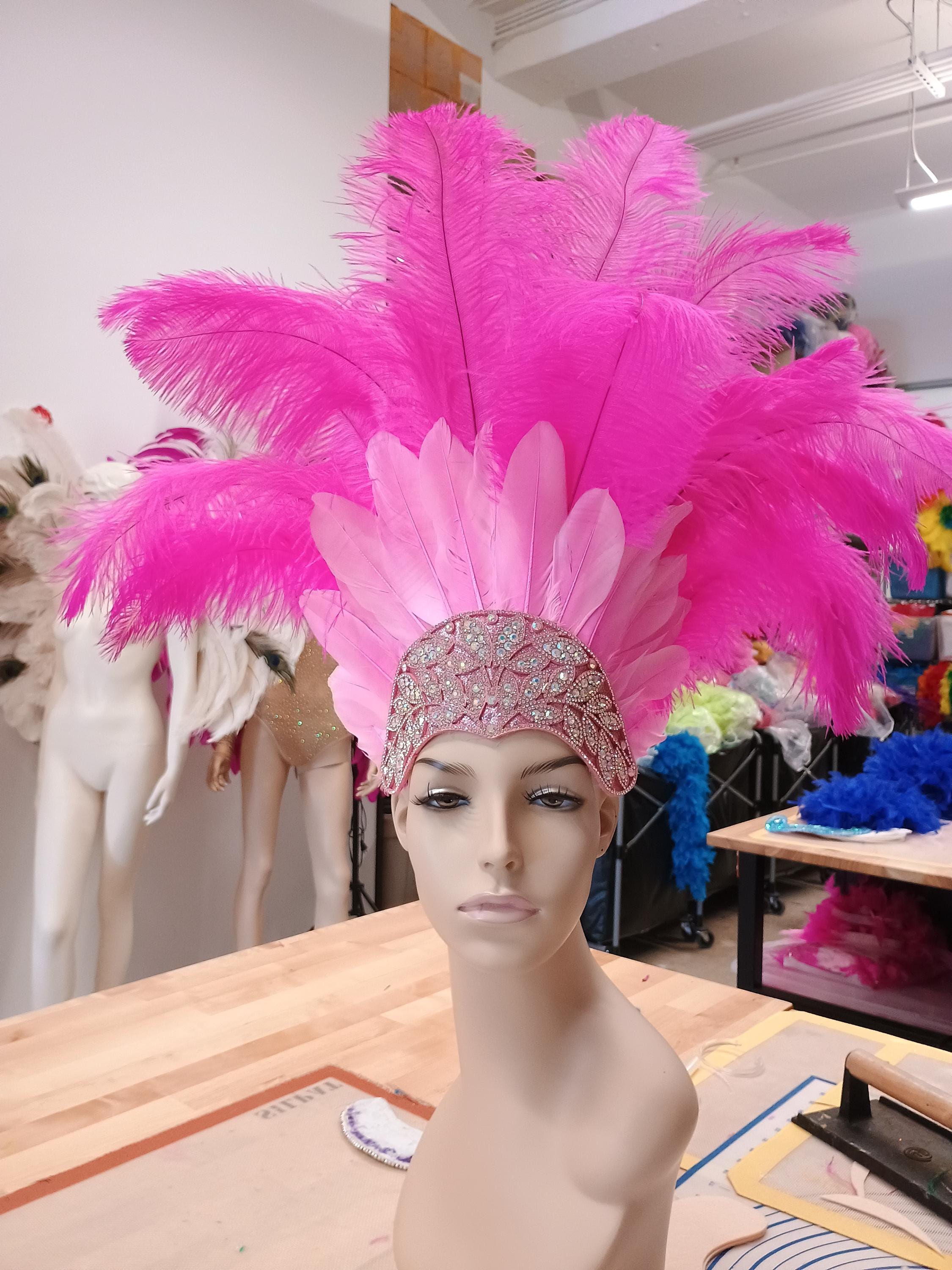 Flamingo Color Feather Headdress Headband Headpiece Pink Tiara