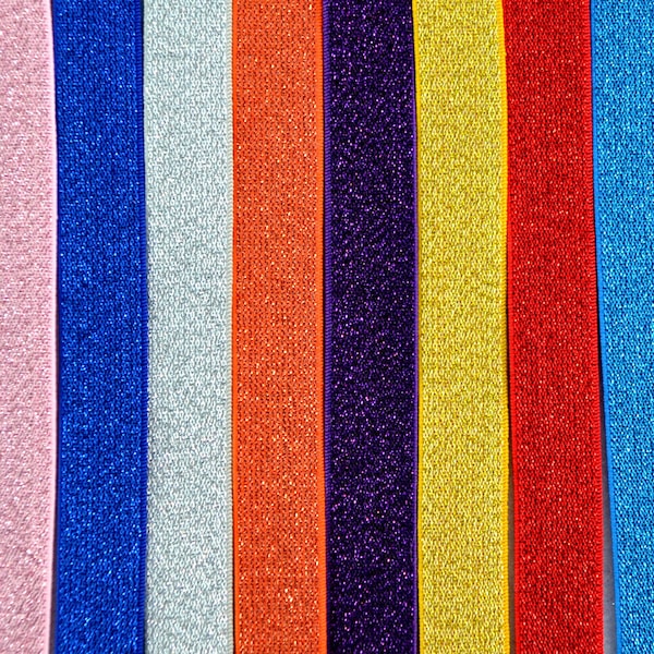 NOUVEAUX élastiques tressés scintillants toutes les couleurs 2 yards 3/4" Élastiques scintillants en ruban élastique