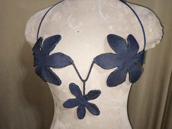 New BLUE JEANS Fabric Covered Wire Bra 3 Flower florida Style USA Cup Sizes  B, C Blue Jeans Fabric Covered Add Your Own Bling 