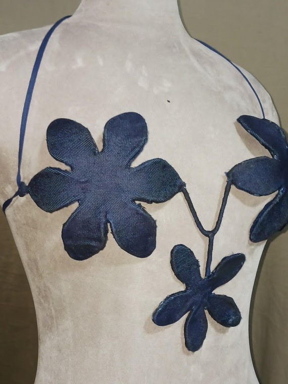 New BLUE JEANS Fabric Covered Wire Bra 3 Flower florida Style USA Cup Sizes  B, C Blue Jeans Fabric Covered Add Your Own Bling -  Canada