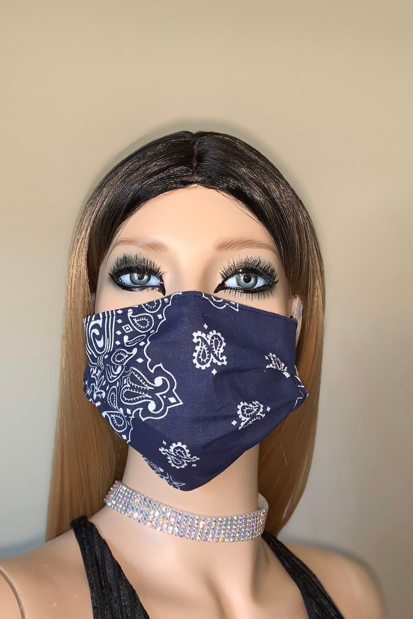 Blue Bandana Print Face Dust Mask Etsy