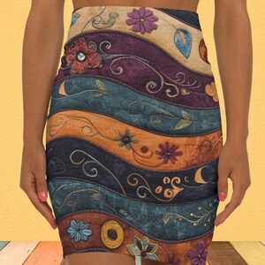 Falda tubo estilo festival bohemio para mujer, con estampado floral de los años 60, estilo hippie retro