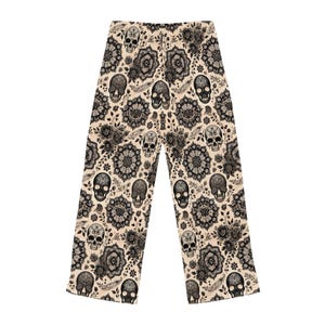 Pantalones de pijama para mujer: diseño de calaveras de Halloween, ropa de estar por casa de poliéster de corte holgado. imagen 7