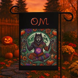 Bandera de jardín budista con canto de lobo Om, bandera exterior de doble cara, decoración de meditación espiritual