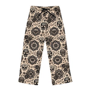 Pantalones de pijama para mujer: diseño de calaveras de Halloween, ropa de estar por casa de poliéster de corte holgado. imagen 5