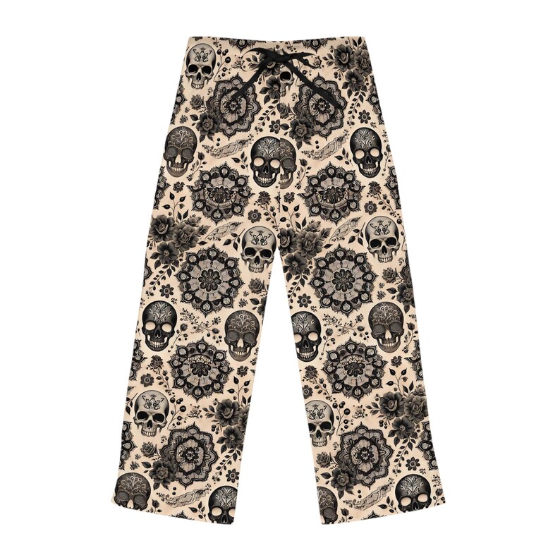 Pantalones de pijama para mujer: diseño de calaveras de Halloween, ropa de estar por casa de poliéster de corte holgado. imagen 5