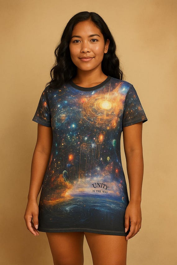 Women's T-Shirt Dress - Cosmic Unity, Galaxy Print Casual Wear
