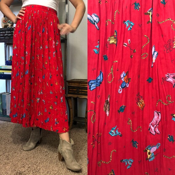 Vintage Cowboy Boots Red Pattern Skirt