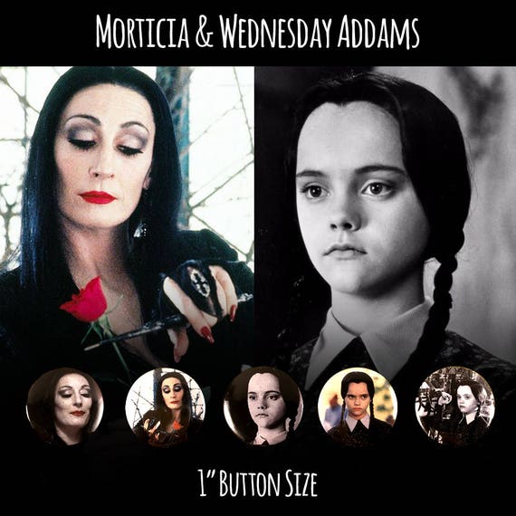 Set of 9 Addams Family 1/" Pinback Buttons or Magnets