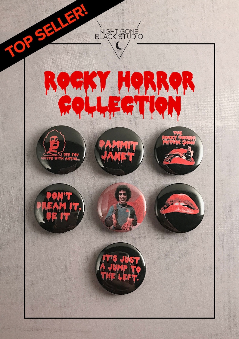 Rocky Horror Picture Show 1 Pinback Buttons Button Sets, Horror Buttons, Custom Buttons image 2