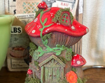 Hand Painted Mushroom House Cottage Core Fairy Garden Figurine