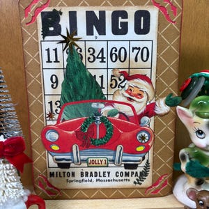 Bingo Junk Journal Christmas Card Kitschy Santa Driving