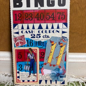 Tarjeta de bingo vintage con temática patriótica en rojo, blanco y azul