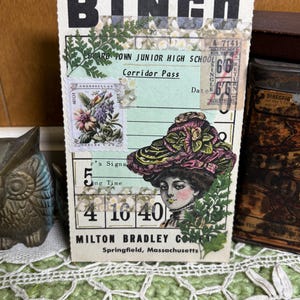 Tarjeta de diario basura de bingo, chica Gibson victoriana floral