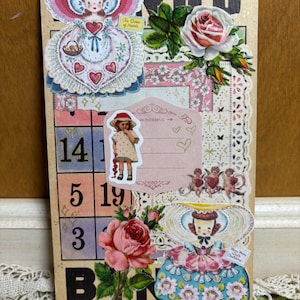 Vintage Bingo Junk Journal Card Rose Violet Saint-Valentin Filles
