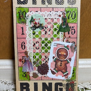 Tarjeta de diario basura de bingo vintage con diseño de pan de jengibre navideño