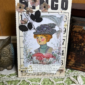 Tarjeta de diario basura de bingo, chica Gibson victoriana floral
