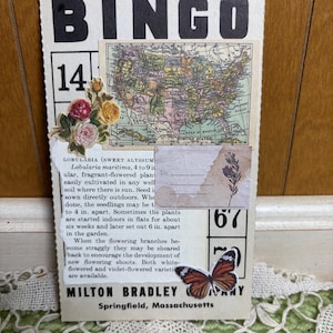 Tarjeta de diario basura de bingo, mapa de viaje floral