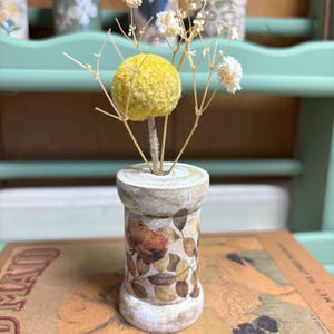 Handmade Rustic Primitive Wooden White Spool Rose Floral