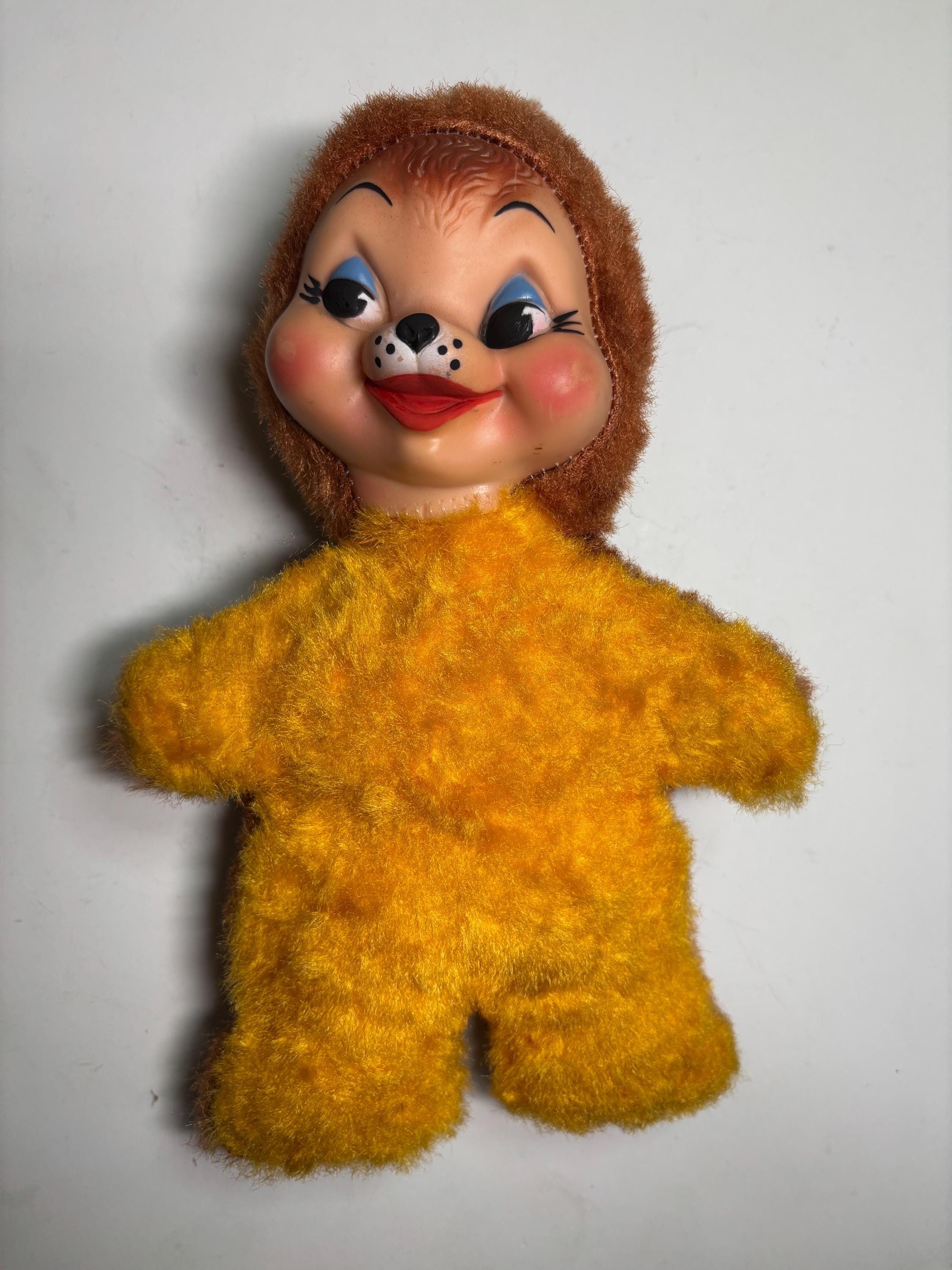 Vintage Rushton Rubber Face Plush Doll Anthropomorphic Kitschy Fur