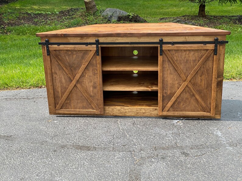 Sliding Barn Door Corner Tv Stand Farmhouse Entertainment Etsy