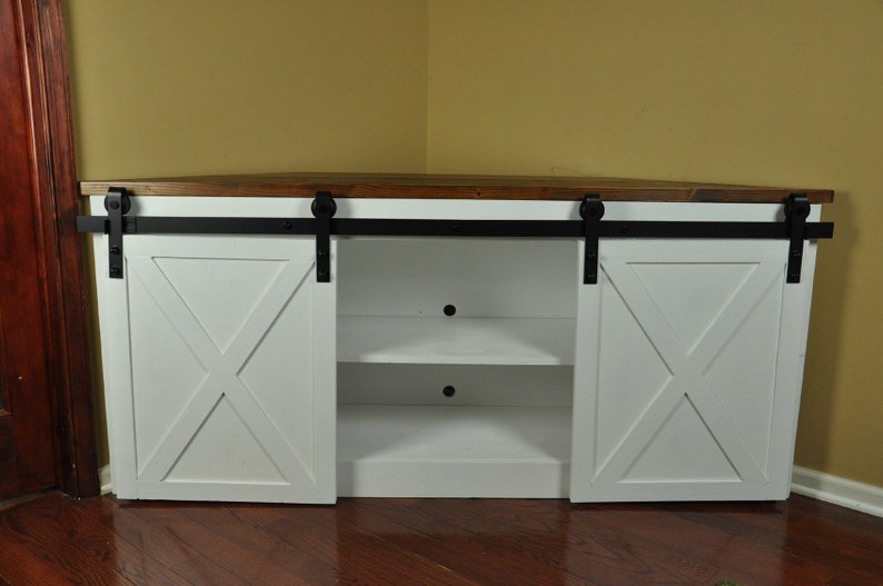 Sliding Barn Door Corner Tv Stand Farmhouse Entertainment Etsy