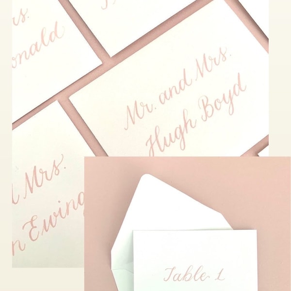 Escort card with envelope dusty pink, wedding place card, seating assignment, wedding details, mauve color palette, custom hand calligraphy