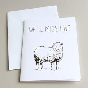 Carte de départ, carte d’adieu, carte de mouton, carte de ferme, illustration de mouton, mouton d’adieu mouton