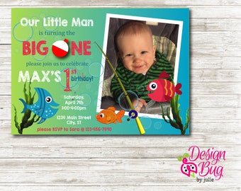 Big ONE fishing birthday Invite