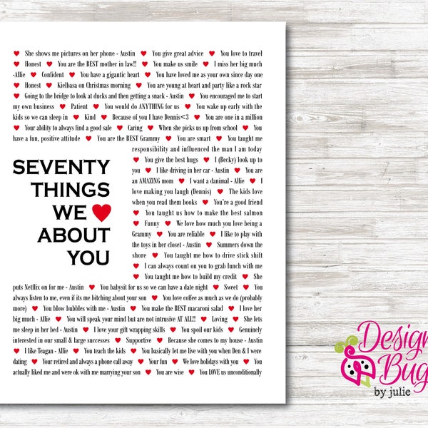 70 things i love about you template etsy