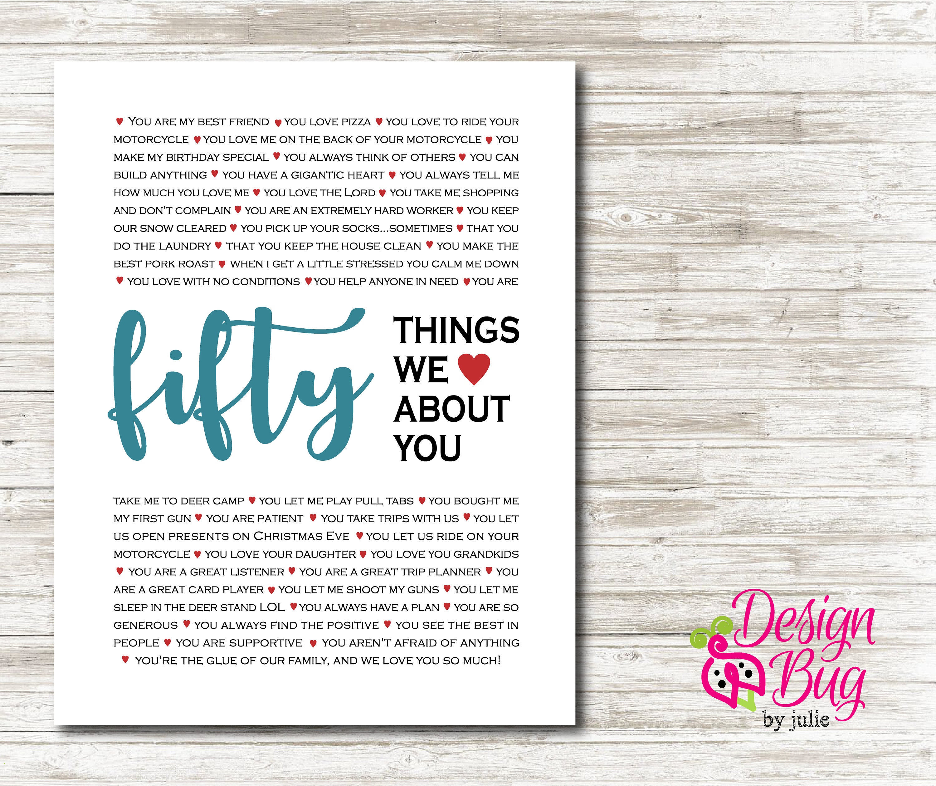 50 Reasons We Love You Poster | Etsy