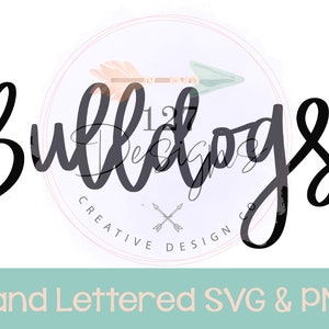 Conception de lettres de bouledogues, esprit d&#39;école, téléchargement numérique de mascotte png de svg, mascotte de lettres de main, fichier de coupe de bouledogues, sublimation