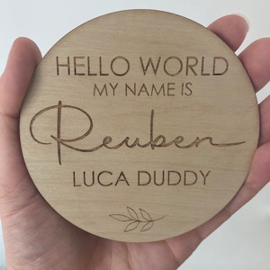 Hello World My Name Is Sign | Personalised Baby Arrival Sign | Engraved Baby Name Plaque