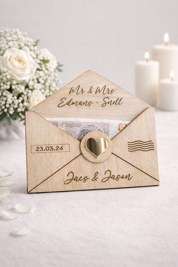 Regalo Di Nozze In Legno Porta Banconote – Forma Di Auto Con Cuore, Personalizzabile, Per Matrimonio, Compleanno, Anniversario, 10x8,5 Cm - 3