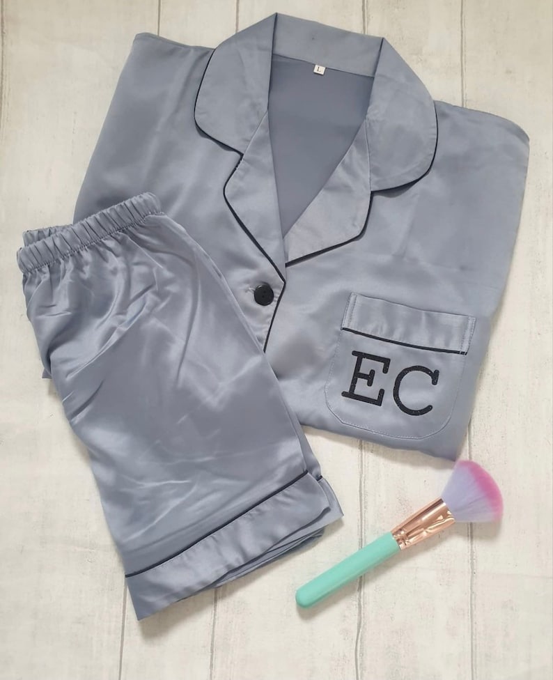 Personalised satin silk pyjama set bride bridesmaid wedding Etsy