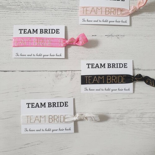Team Bride Bridesmaid to hold back Elastic Hair Tie Gift Favour Bridal Party 