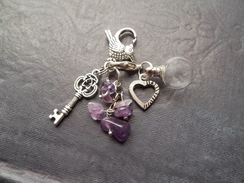 2 PIECES Mini Glass Urn Ashes Cremation Jewelry Keepsake Keychain Fillable Glass Globe Key Charm Heart Purple Amethyst Cremation Pendant