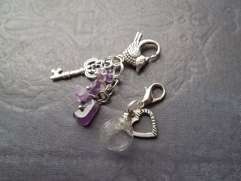 2 PIECES Mini Glass Urn Ashes Cremation Jewelry Keepsake Keychain Fillable Glass Globe Key Charm Heart Purple Amethyst Cremation Pendant