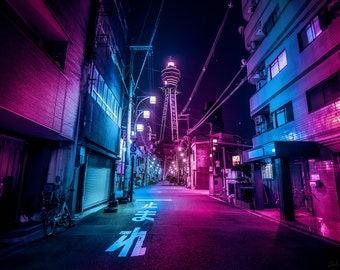 Cyberpunk Photography, Osaka, Japan, Wall Art Print