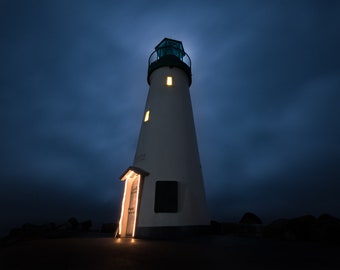 Lighthouse, nautical decor, minimalist, fine art photography, Santa Cruz, California art, navy blue, Walton Lighthouse, minimalist print