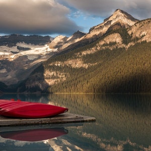 Lake Louise Photography - Banff National Park Poster - Mountain Photo Print - Sunrise Landscape - Signed Art