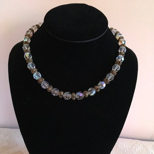 Faceted Crystal and Brass Filigree Necklace