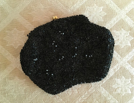 Vintage Black Beaded Evening Bag - image 1