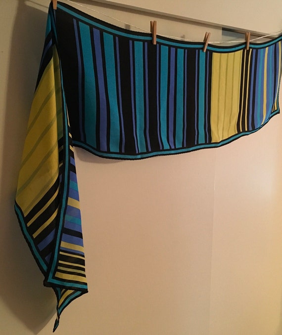Blue, Black and Yellow Striped Scarf - image 2