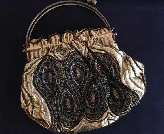 Gold Beaded Peacock Bag - image 1