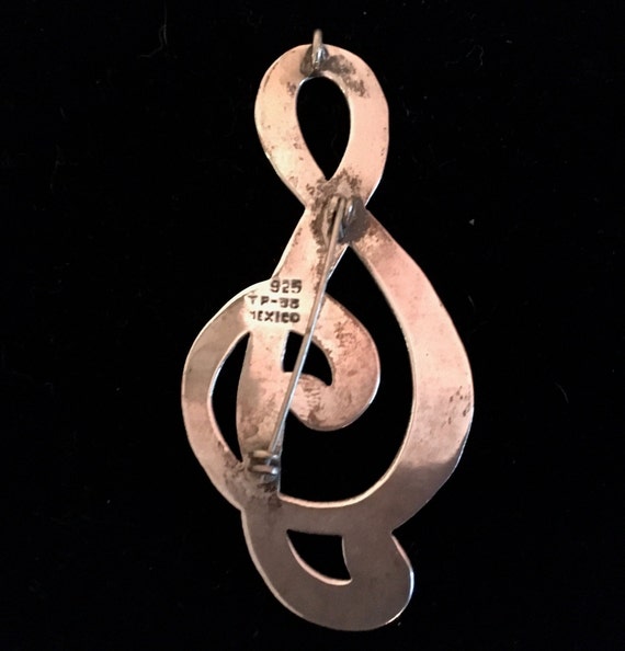 New Price! Vintage Silver Treble Clef Brooch - image 2