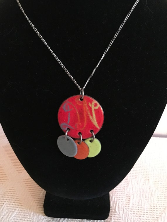 New Price! Vintage Enamel Pendant - image 2