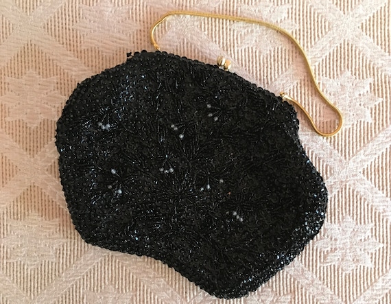 Vintage Black Beaded Evening Bag - image 7