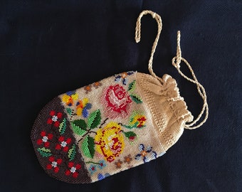 Vintage Floral Beaded Reticule