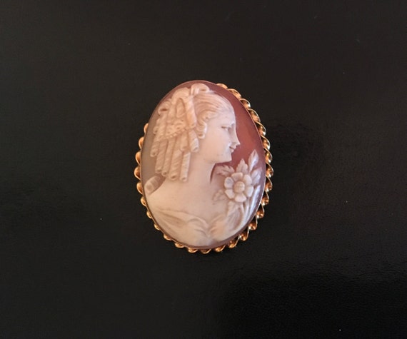 Woman with Flower Cameo Brooch - image 1